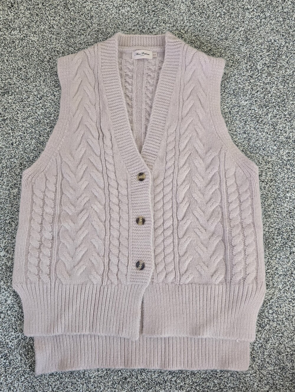Miss Patina Winchester Cable Knit Button Sweater Vest Taupe Beige One Size